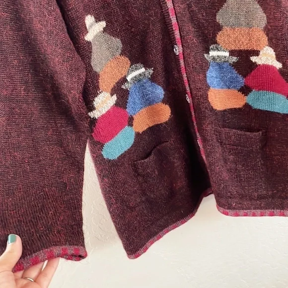 Women's Burgundy Cardigan with Colorful Accents - Picture 6 of 10